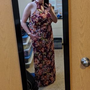 Purple Floral Halter Style Maxi Dress Medium